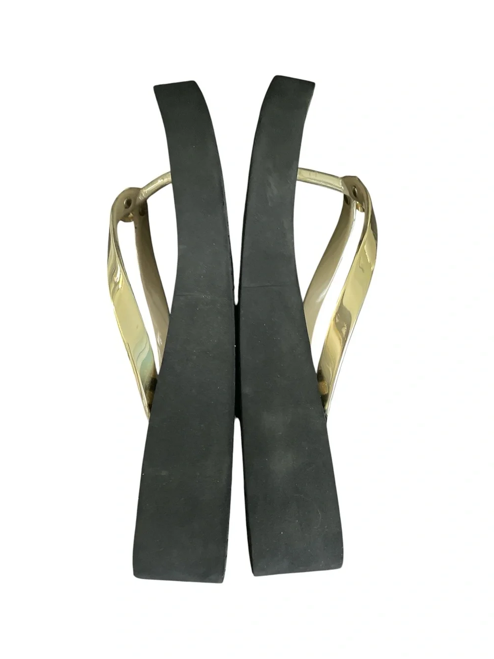 Michael Kors Women's Gold & Black Striped Wedge Flip Flops Size 8